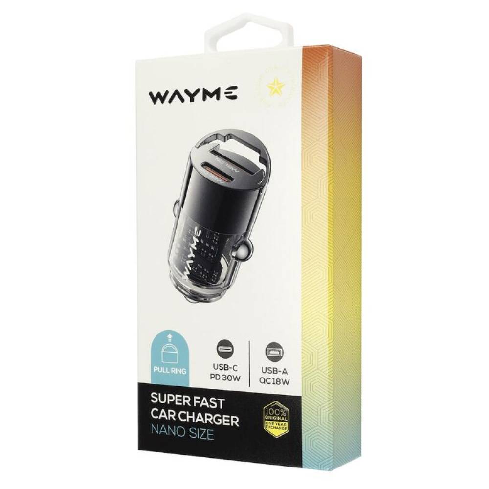 Încărcător auto cu 2 porturi USB, USB-A 18W + USB-C PD 30W, 12–24V, nano scurt cu inel, WAYME 63055 Încărcător auto cu 2 porturi USB, USB-A 18W + USB-C PD 30W, 12–24V, nano scurt cu inel, WAYME 63055