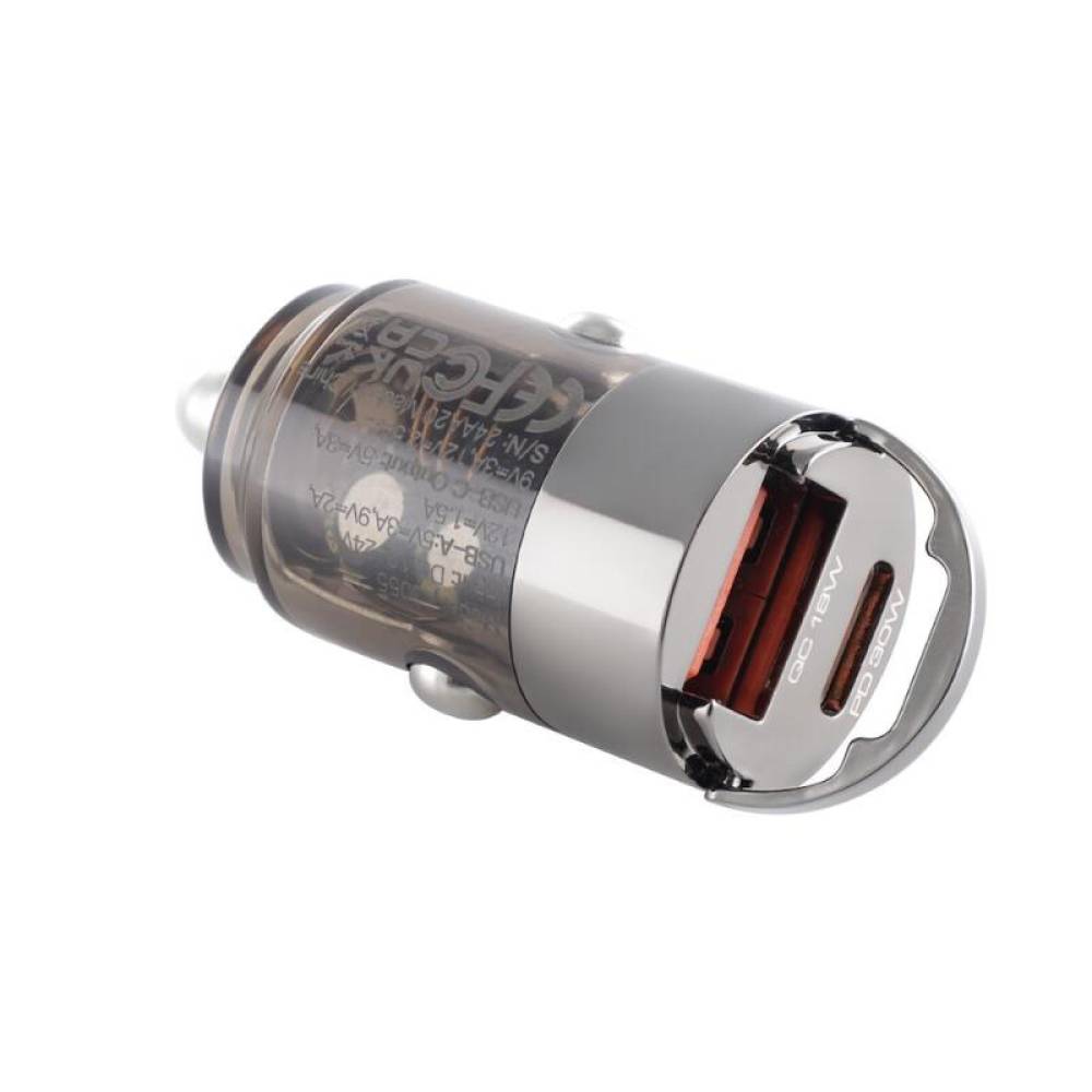Încărcător auto cu 2 porturi USB, USB-A 18W + USB-C PD 30W, 12–24V, nano scurt cu inel, WAYME 63055 Încărcător auto cu 2 porturi USB, USB-A 18W + USB-C PD 30W, 12–24V, nano scurt cu inel, WAYME 63055