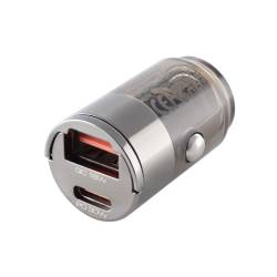 Încărcător auto cu 2 porturi USB, USB-A 18W + USB-C PD 30W, 12–24V, nano scurt cu inel, WAYME 63055 Încărcător auto cu 2 porturi USB, USB-A 18W + USB-C PD 30W, 12–24V, nano scurt cu inel, WAYME 63055