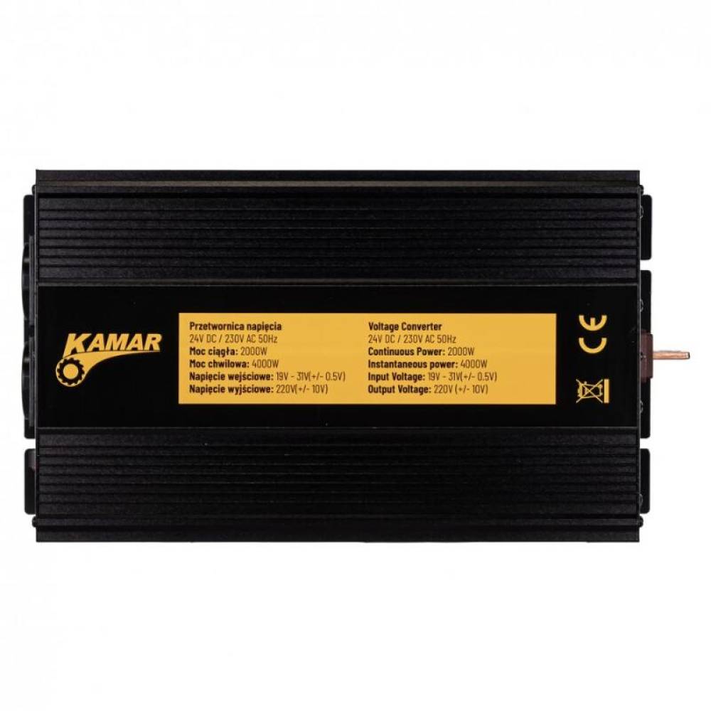 Invertor auto 24V → 220V, 2000W/4000W, 1 priză Schuko + USB 2.4A, Kamar E1931
