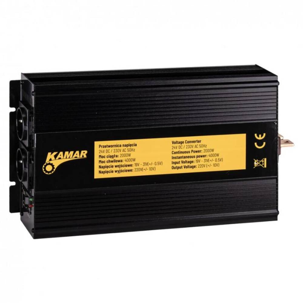Invertor auto 24V → 220V, 2000W/4000W, 1 priză Schuko + USB 2.4A, Kamar E1931