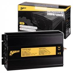 Invertor auto 24V → 220V, 2000W/4000W, 1 priză Schuko + USB 2.4A, Kamar E1931
