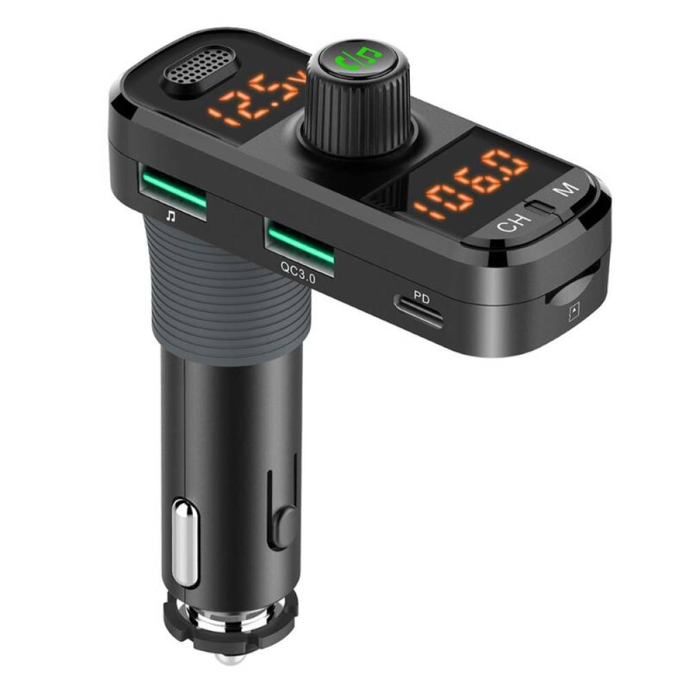 Transmitator FM, MP3 3×USB, QC3.0, PD, MicroSD 12-24V, 04653 Amio