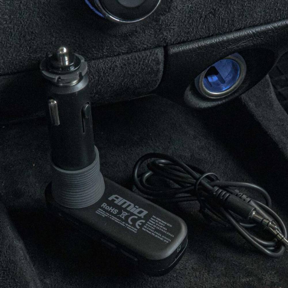 Transmitator FM, MP3 3×USB, QC3.0, PD, MicroSD 12-24V, 04653 Amio