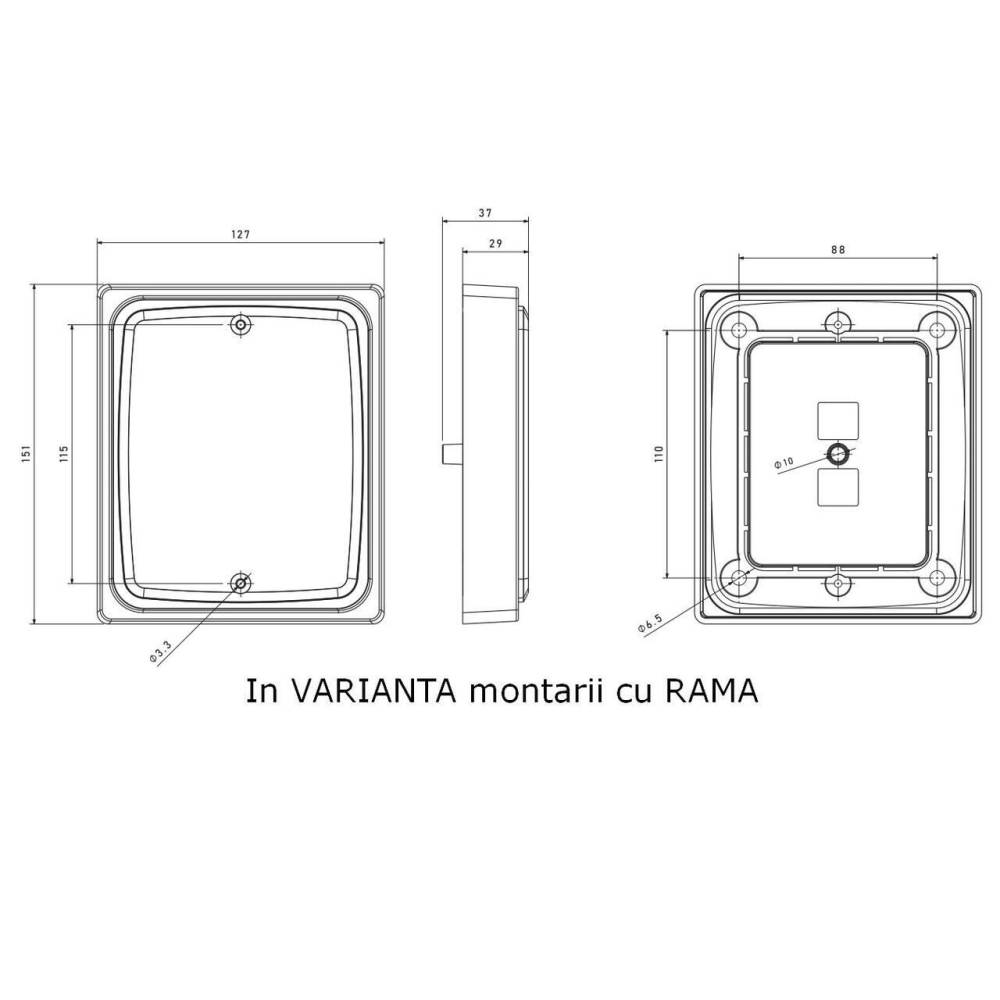 Lampa stop 127x151, 3 functii, LED, 12/24V, incastrabila, fara rama, FT-323 LED Fristom