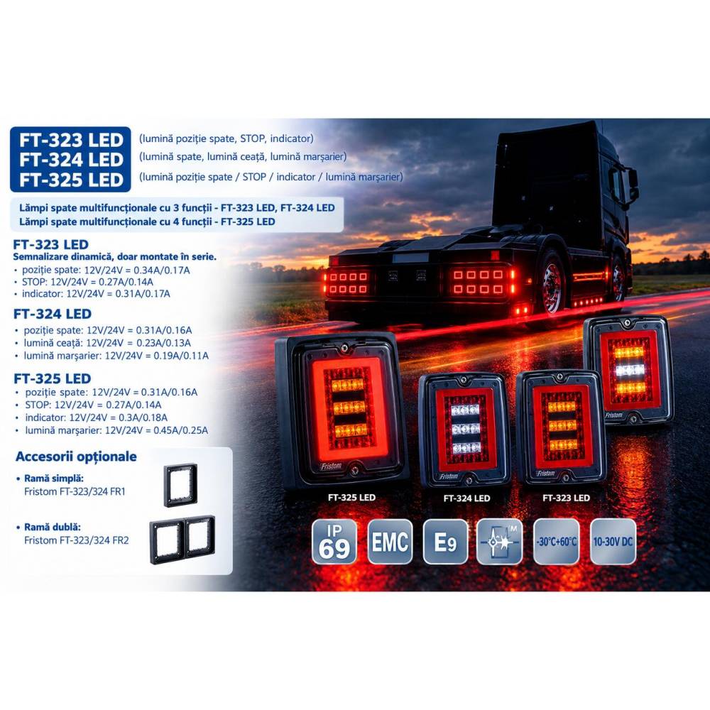 Lampa stop 127x151, 3 functii, LED, 12/24V, incastrabila, fara rama, FT-323 LED Fristom