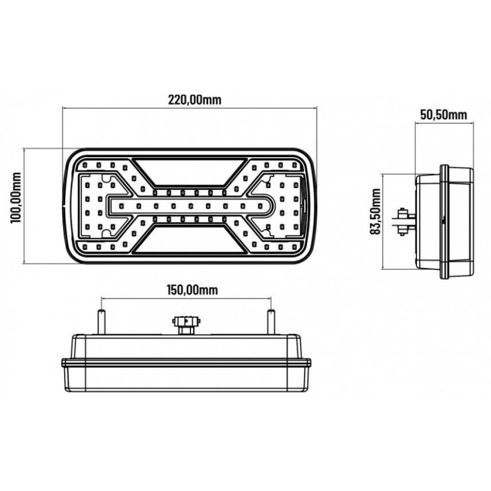 Lampa spate 220x100 6 functii, LED neon, cu mers inapoi, numar, catadioptru si modul antieroare, 10-30V, cu cablu, X-SPIDER L2427, TruckLed  