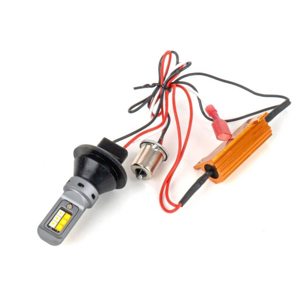 Set 2 becuri, semnalizator+DRL 12-24V PY21W cu adaptor Bau 15s, Galben si Alb CANBUS AMIO 05005